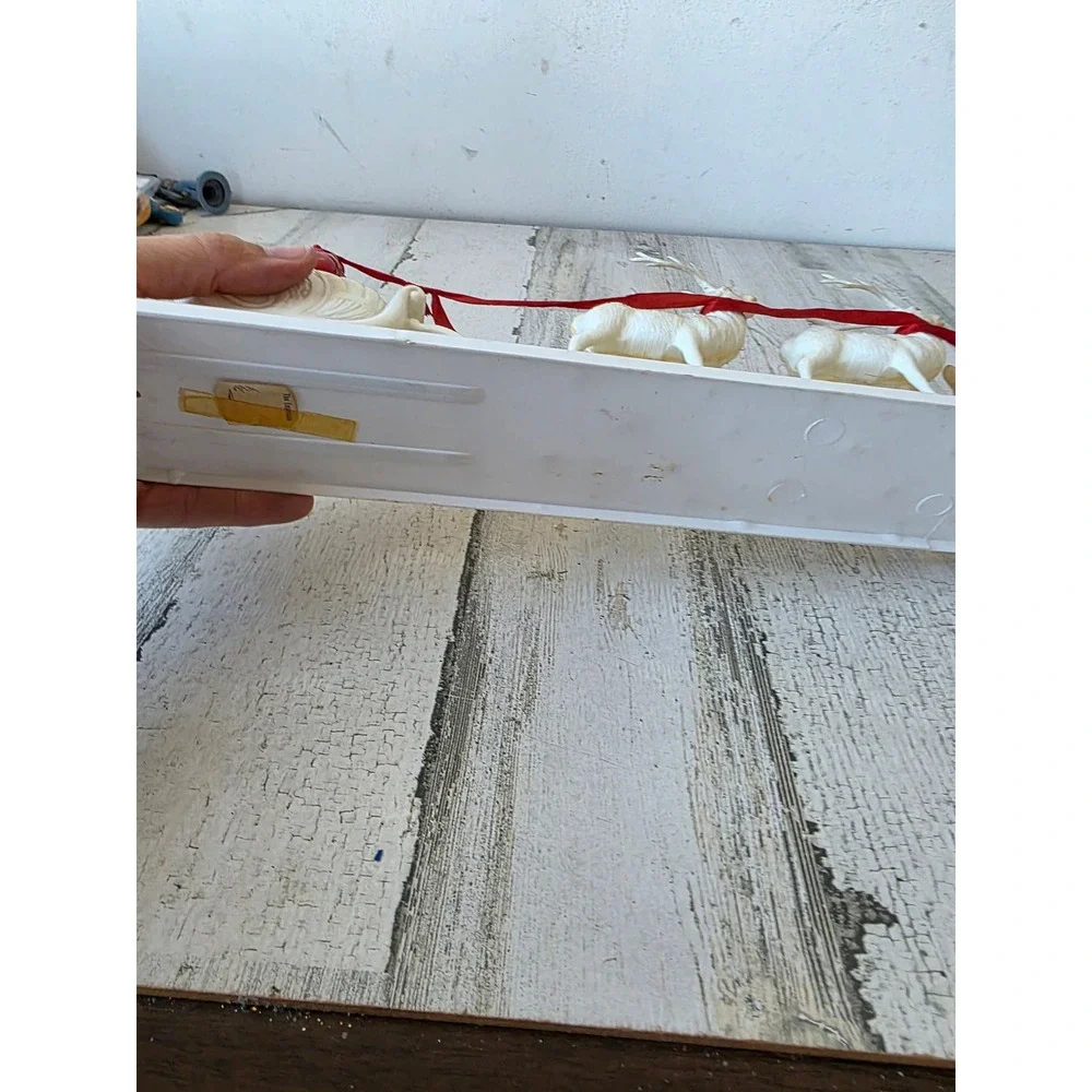 Antique plastic reindeer sleigh Santa vintage Xmas decor Rudolph